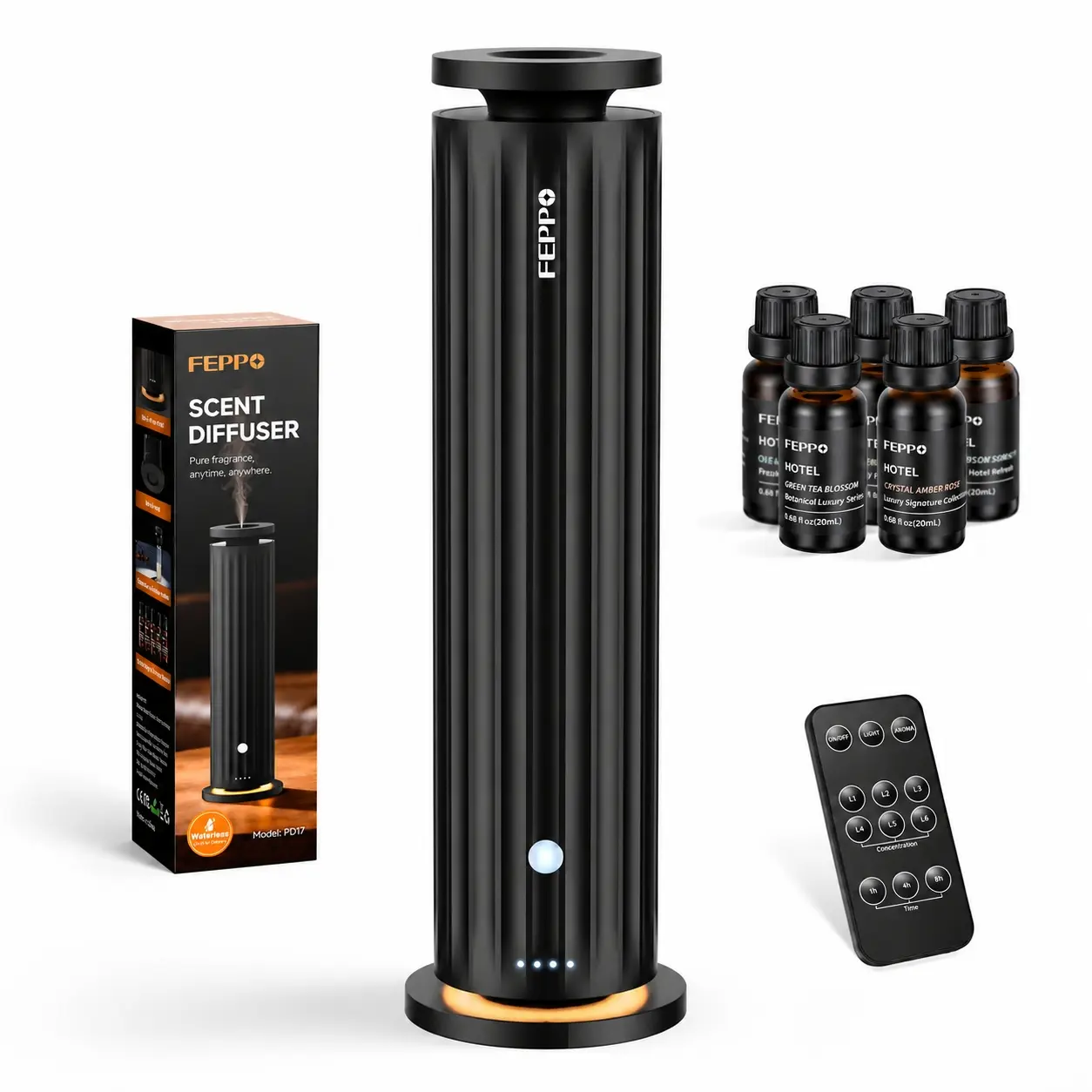 FEPPO Waterless Diffuser - Cold Air Waterless Essential Oil Diffuser Starter Kit with 5x20mL Hotel Scent Oils, Quiet Smart Scent Diffuser, 6 Intensity, Timer, 1000 Sq. Ft for Home, Office, Hotel, Yoga,back to school,back to school haul