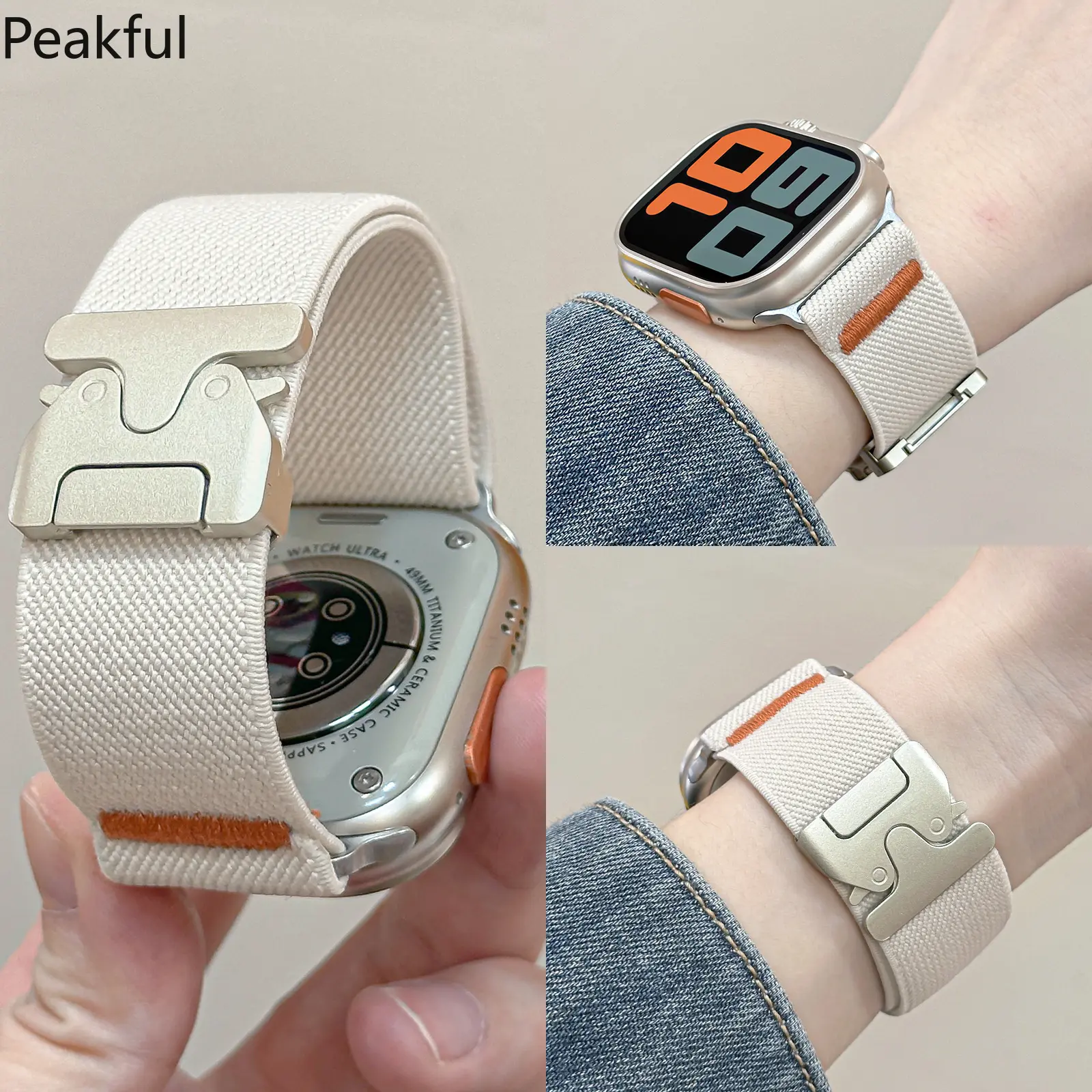 For Apple S10 Nylon Elastic Strap Apple Watch9/8/7 Ultra Parachute Buckle Wristband