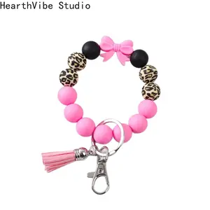 1pcs Minimalist Bow Wristlets - Silicone Bead Keychains with Bows, Chic Everyday Accessories for Women
