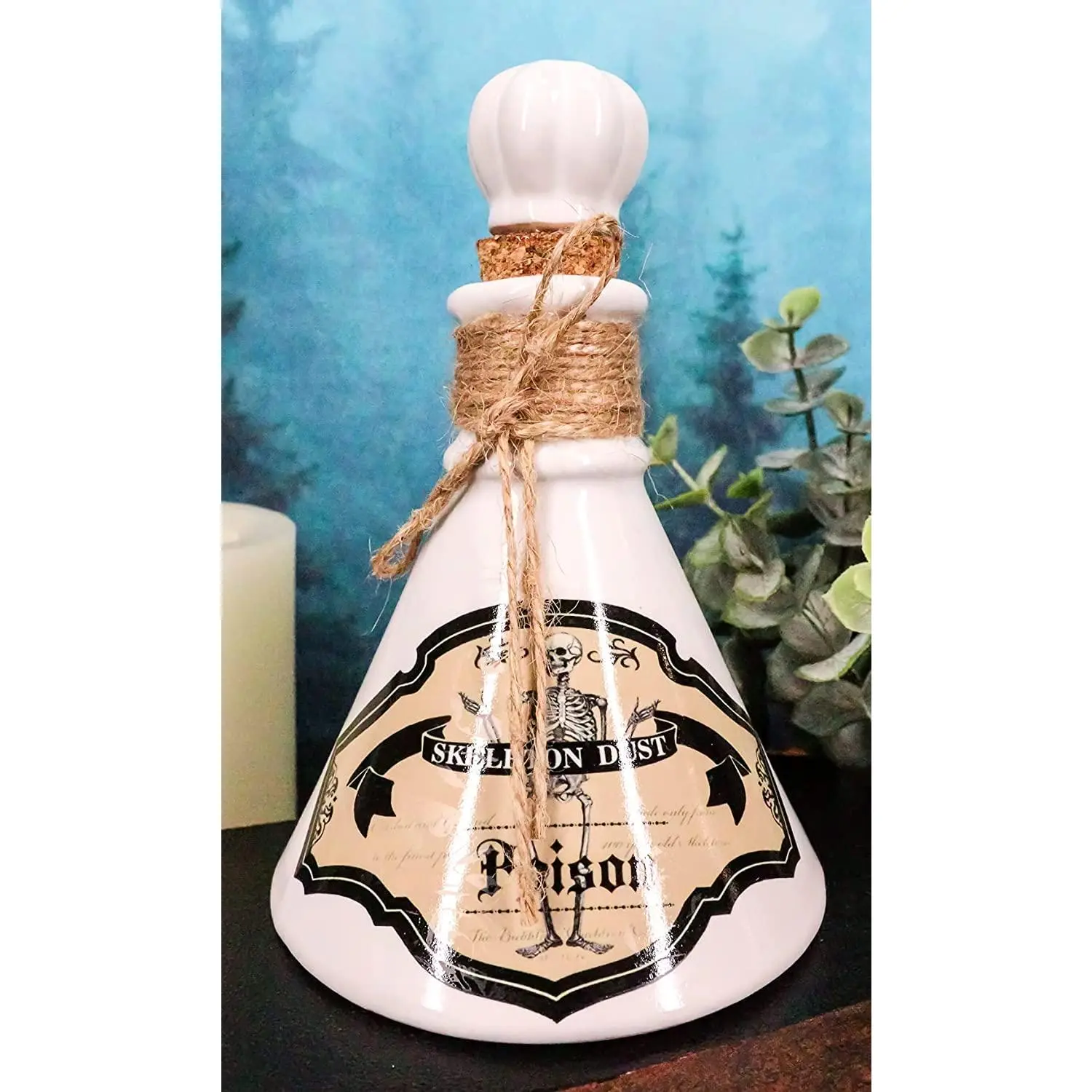 Ebros 5.5"H Ceramic Mad Doctor Small Container with Cork Lid (Skeleton Dust)