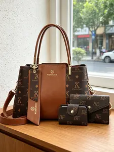 3-piece women's bag set, luxury printed ladies' handbag, color-block design with multiple pockets and large-capacity tote bag, a must-have for the workplace, ideal birthday gift and Mother's Day gift for women