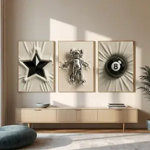 Decorative HypeBeast Kaws Inspired Designer Wall Art Poster Set Of 3, Kaws Style Hypebeast Decor, Arrtful Urban Decor Print, Kaws Figured