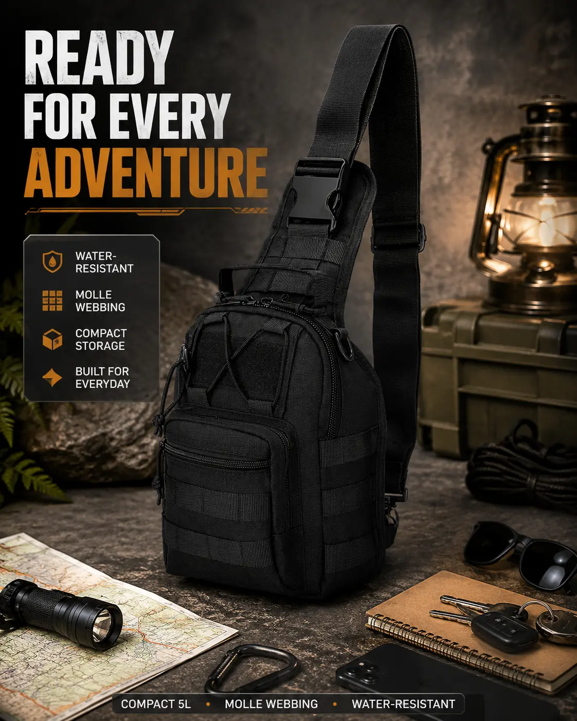 Tactical Sling Chest Bag — MOLLE Crossbody Backpack for EDC, Hiking &camping; Travel