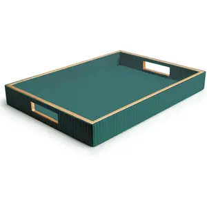 Leather Tray Desktop Storage Organizer  Serving Tray Decorative Tray Valet Tray for Sundries   Phone Wallet Cutlery (Green Holder)