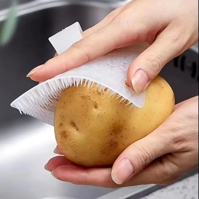 Vegetable Brush White Bendable Multifunctional Lightweight Handheld Kitchen Tool for Daily Home Food Preparation Easy to Rinse