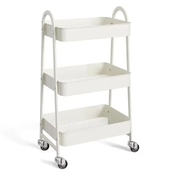 3 Tier Rolling Cart, Metal Utility Storage Cart with Lockable Wheels for Livingroom, Bathroom, Kitchen & Narrow Spaces