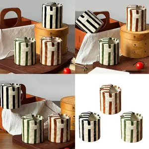 Holiday Gift Ceramic Mug Retro Striped Handheld Cup For Milk Juice Coffee Drink