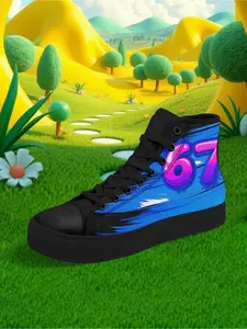 Women's High-Top Casual Sneakers - Blue Brushstroke 67 Print Comfortable Lightweight Streetwear Shoes for All Seasons