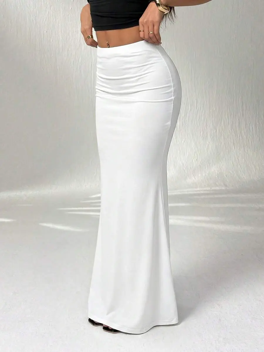 Plus Size Women Elegant Sexy Solid Color Mermaid Maxi Skirt Date Night Vacation Party All White Autumn Fall