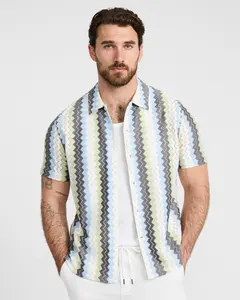 Express Textured Zig Zag Striped Short Sleeve Shirt