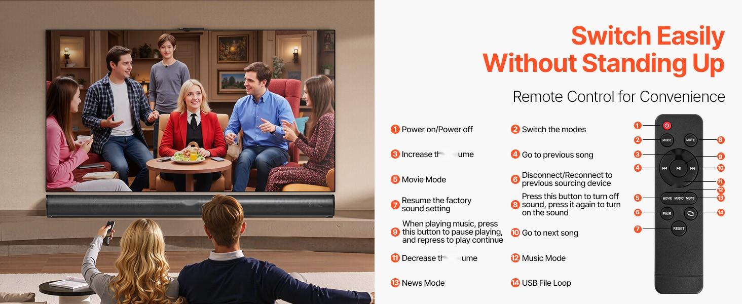 Sound Bar For Smart TV, 2.1 Channel, 35-Inch Compact Soundbar TV Speakers With Built-In Subwoofer For Projector, Bluetooth Aux Connection, Easy Setup, 120W Surround Sound System For Home Audio