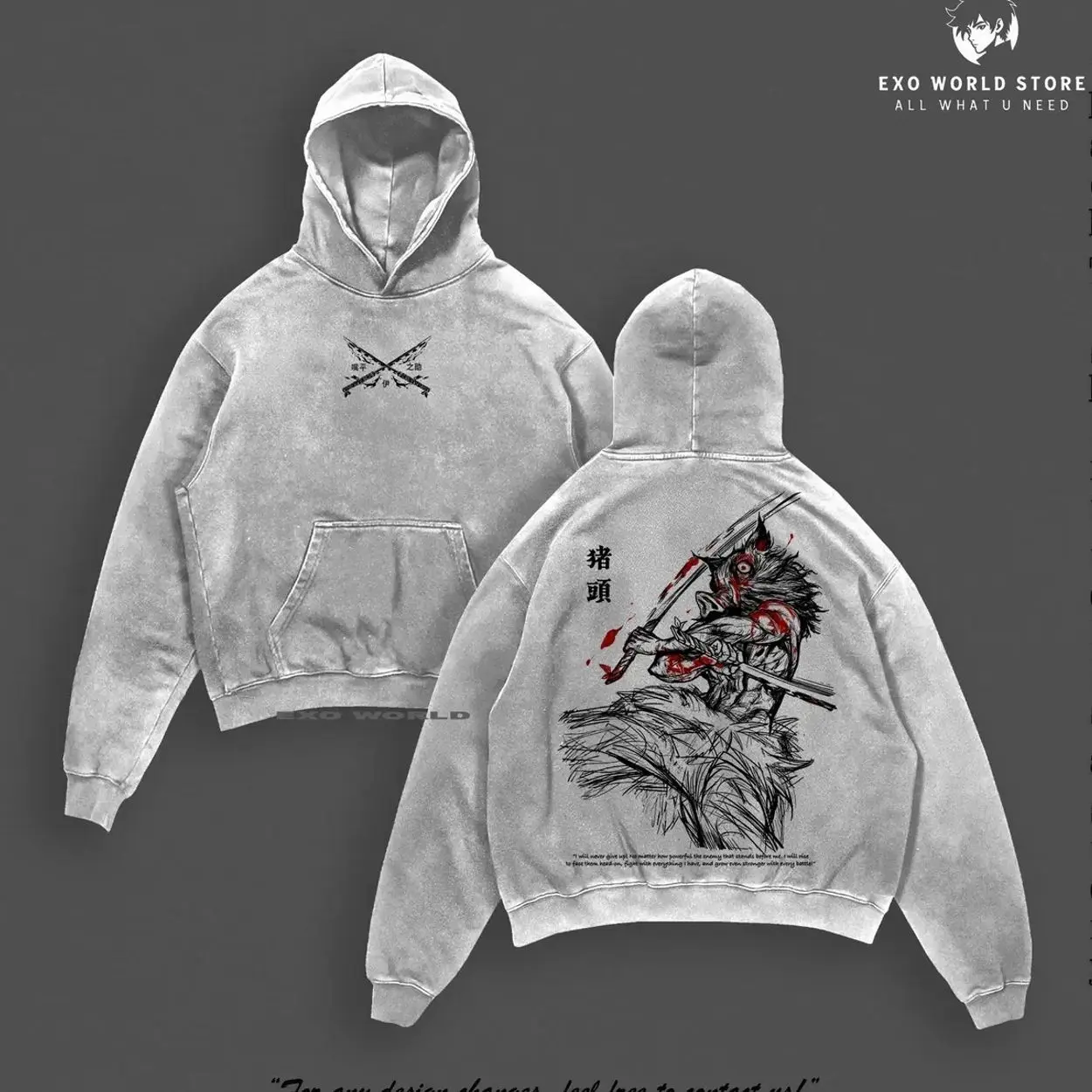 Inosuke Hashibira Demon Slayer Washed Hoodie & Tee – Vintage Oversized Heavy Cotton, Double Print Front & Back, Retro Unisex Streetwear, Beast Breathing Edition, Gift for DS Fans RJM CA2