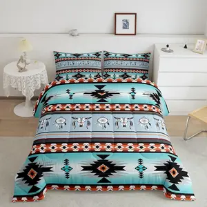 Western Boho Duvet Insert,Cow Dream Catcher Comforter Set,Southwestern Bedding Set,Ethnic Tribe Arrow Aztec Skull Bohemian Decor Green Bed Quilt