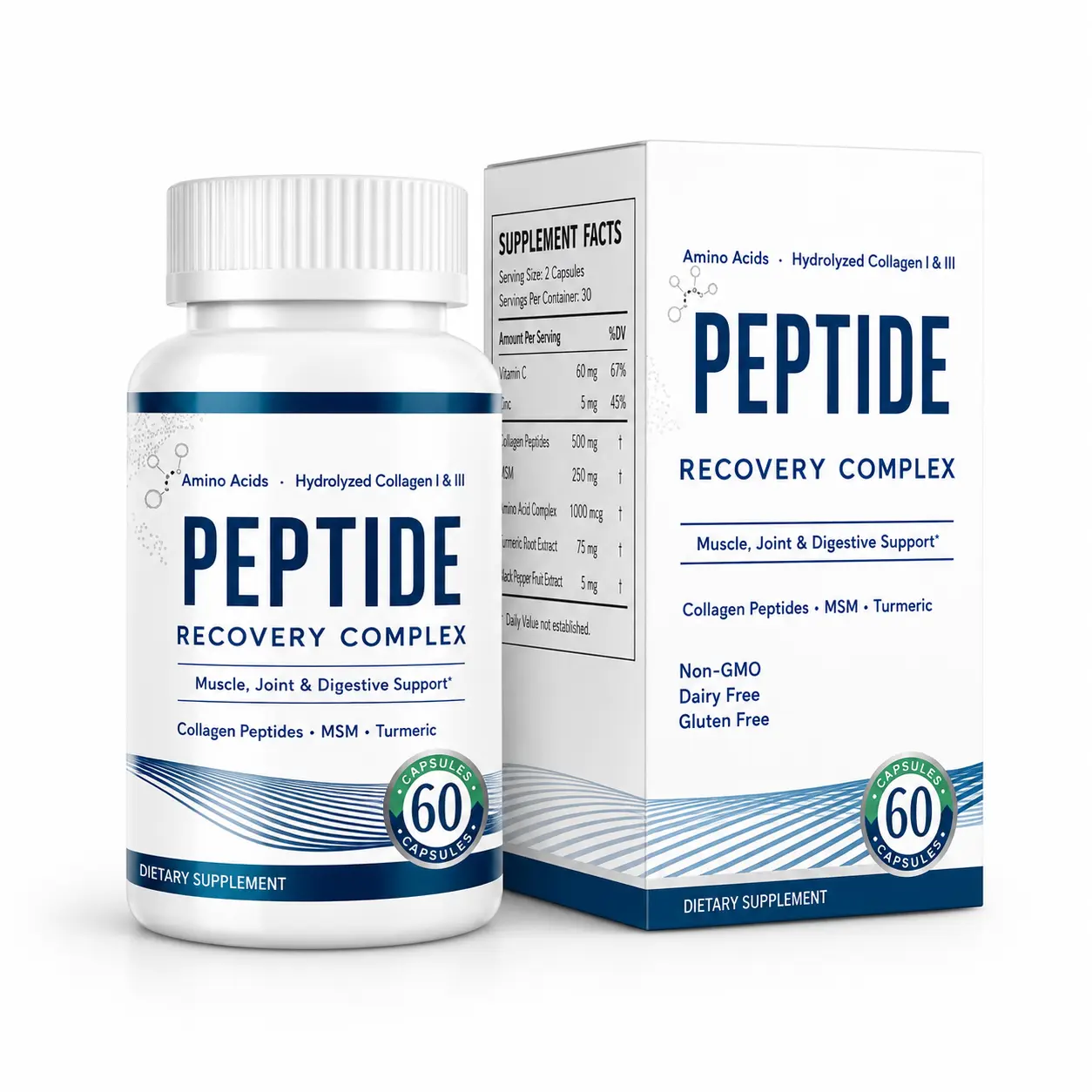 Post-Workout Recovery Dietary Supplement Capsules - Vitamin, Zinc, Collagen Peptides, MSM & Turmeric for Muscle, Joint & Gut Support, 60ct