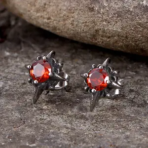 GTHIC Cross Gemstone Stainless Steel Earrings Punk Statement Accessories for Unisex Birthday Gifts Daily Wear