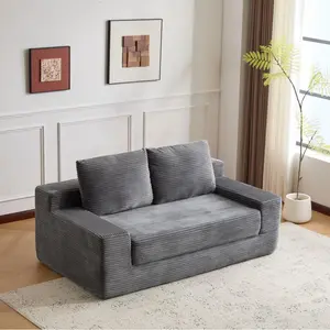 Niccae Loveseat Sofa, Comfortable Deep Seat Sofa Bed, Modern Small Corduroy Couch for Living Room Bedroom,Reversible Cushion with Pillows,No Assembly Required,White