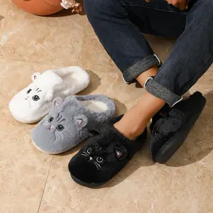 Women's Cat Soft Furry Slippers Spring Autumn Round Toe Non-Slip  Elegant Home Wear Flipflop Girl Walking Shoes