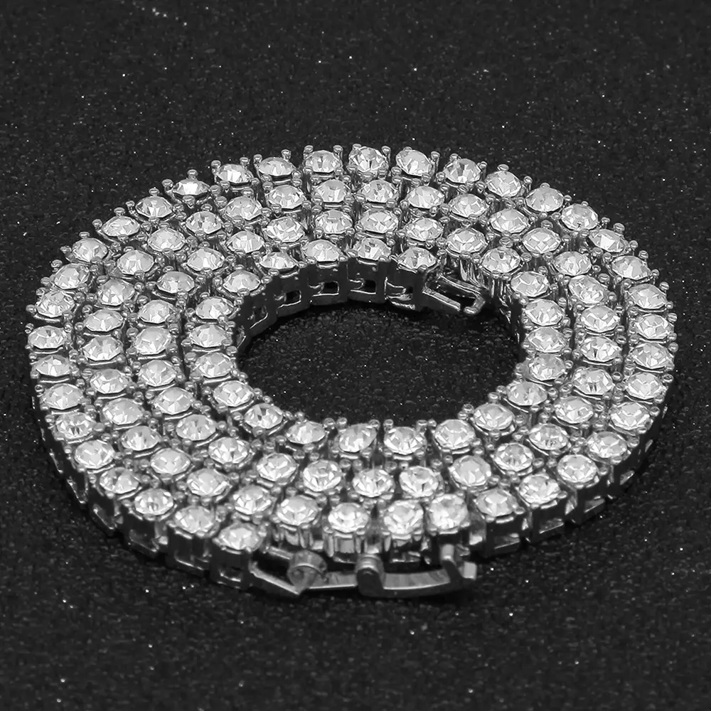 European Hip Hop Necklace 4mm Alloy a Row of Tennis Chain Simple All-Match Necklace