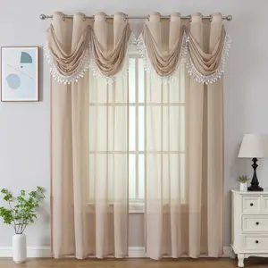 1count European style window curtain with skirt hem, elegant pattern hanging curtain, soft  durable, perfect home decoration, easy to maintain design