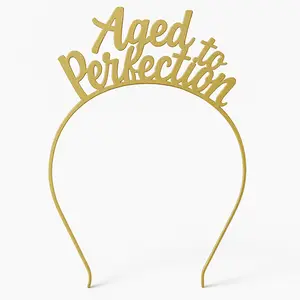 "Aged to Perfection" Golden Metal Headband for Birthdays