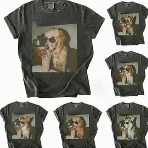 Comfort Colors Funny Dog & Iced Coffee Tee, 50+ Dog Breeds Available Shirt, Cute Puppy Coffee Lover Graphic T-Shirt, Casual Unisex Cotton Apparel, Dachshund & Goldendoodle Dog Mom Gift, Cozy Pet Lover Coffee Theme Tee 9NE