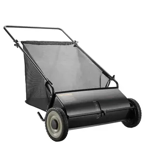 Push Lawn Sweeper,  Leaf & Grass Collector, Strong Rubber Wheels & Heavy Duty Thickened Steel Durable to Use with Large Capacity 7 ft³ Mesh Collection Bag, 4 Spinning Brushes