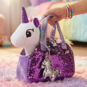 Little Jupiter Pet Plush Set with Bag - White/Purple Unicorn
