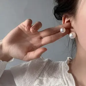 Large Pearl Stud Earring with Gold Plated on Silver Post