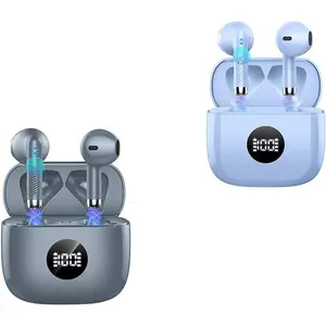Jxrev 2 Pack Dark Grey and Purple Wireless Earbuds, Wireless Earbuds, Bluetooth Ear Buds LED Power Display Headphones Bass Stereo, Bluetooth Earbuds in-Ear Noise Cancelling Mic, 40H Playback Case