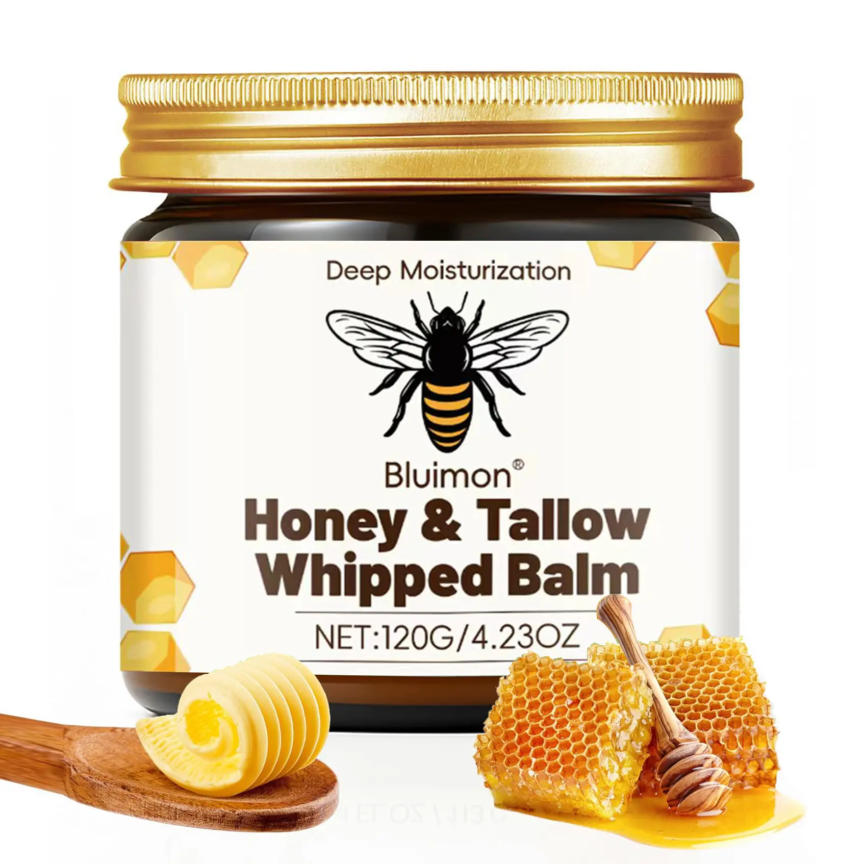 Organic Grass-Fed Tallow Balm with Raw Honey, Daily Moisturizer for Deep Hydration, All-Natural Body Care for All Skin Types, 120g
