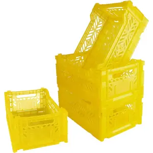 4Pack Foldable Plastic Storage Crates and Bins, Collapsible Baskets for Home Office Organizer, 4L Space Saving Desk Storage Box for Small Items (Clear Yellow,10.5x6.75x4.25Inch)