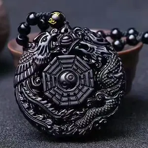 Unisex Black Obsidian Protection Pendant with Eastern Mystical Symbols | Multi-Cultural Spiritual Charms for Energy Cleansing & Grounding | Feng Shui Jewelry for Meditation & Daily Wear | Essential TikTok Viral Spiritual Gift