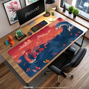 Gyarados & Magikarp Ocean Mouse Pad - Japanese Wave Gaming Mat, Koi Evolution Desk Art, Anime Trainer Gift