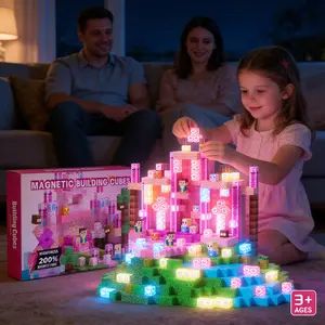 100pcs/150pcs/200pcs Magnetic Building Blocks Light Castle Set, Stem Montessori Creative Teaching Toy, Suitable for 3-6 & 4-12 Years