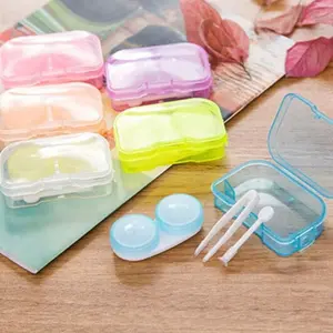 Plastic Contact Lens Case Random Color Transparent Pocket Travel Kit Easy Take Container Holder