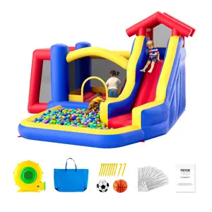 VEVOR Inflatable Bounce House, TikTokShopBlackFriday, Outdoor High Quality Playhouse Trampoline, Jumping Bouncer with Blower, Slide, and Storage Bag, Family Backyard Bouncy Castle, for Kid Ages 3–8 Years, 131x133x91 inch