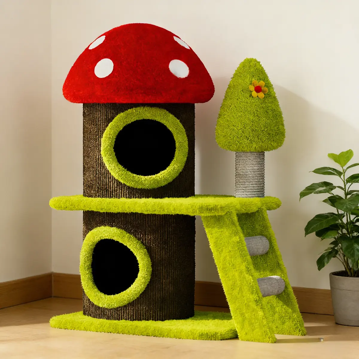 [Bellemave] 30.7" Modern Cat Tree Tower with Mushroom-Themed Cat House and Sisal Scratching Posts, Suitable for Indoor Use and Multi-Cat Households