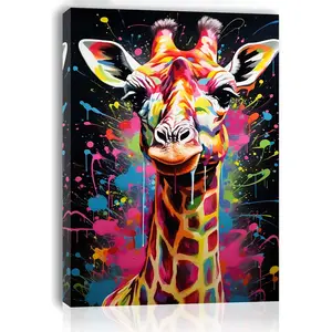 11.8"x15.7" Vibrant Colorful Giraffe Wooden Framed Canvas Art - Perfect Home & Office Decoration, Ideal Christmas Gift	