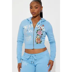 Ed Hardy Skull Haven Zip Up Hoodie - Light Blue Z