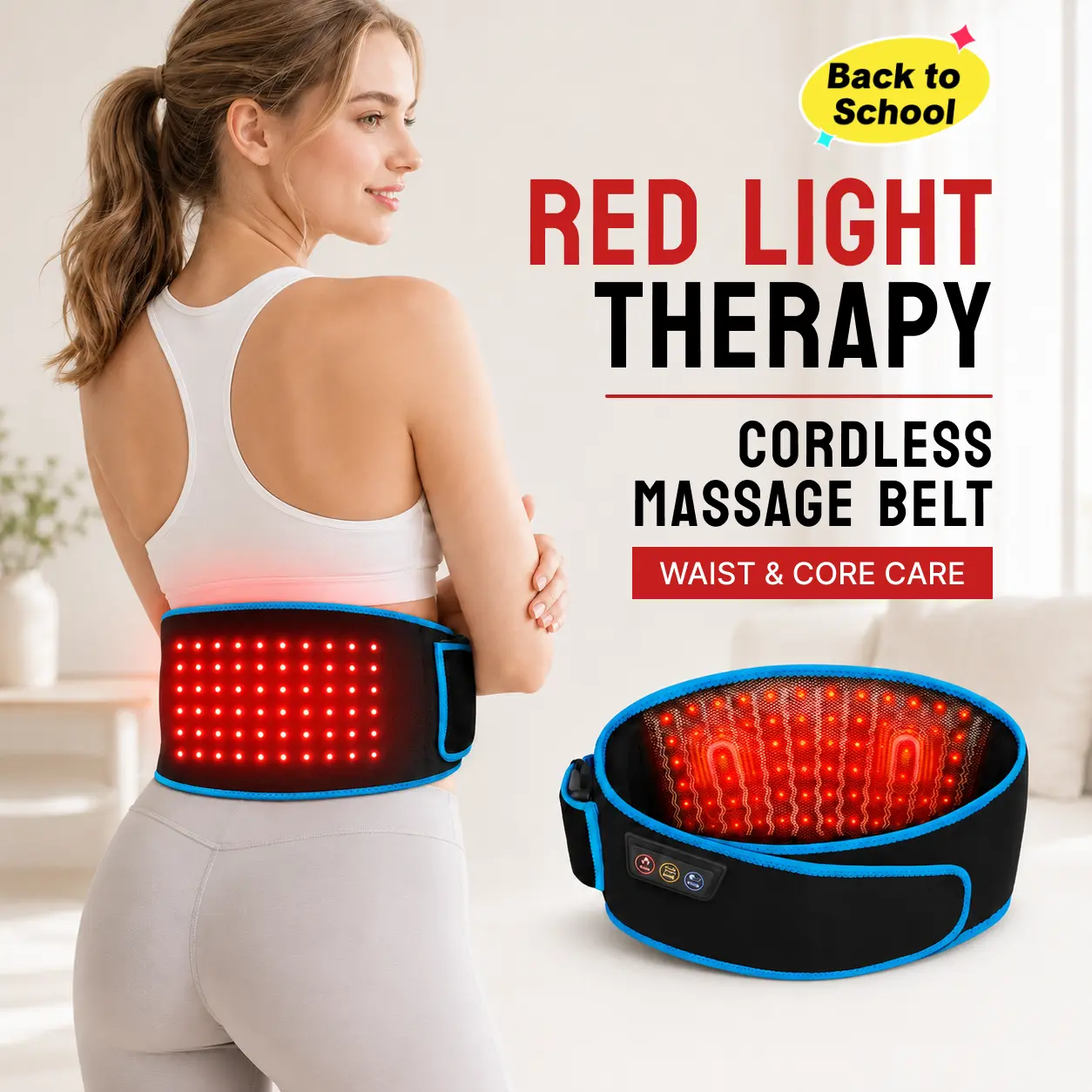 SHINE WELL Cordless 940nm Red Light Therapy Massage Belt - Shoulder Heating Pad, Portable Pain Relief, Low Back Pain Relief, Heat Massage Devices for Muscle Recovery & Body Comfort (Christmas Gift Option),back to school,back to school haul
