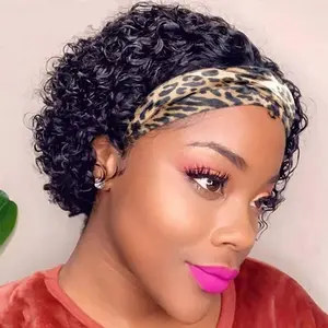 Short Culy Headband Wig Human Hair for Women Pixie Cut Headband Wig for Black Women 150% Density Pixie Cut Curly Wig for Women Natural Black 6 Inch No Brand