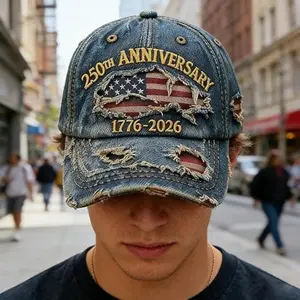 Men's Denim Baseball Cap, American Flag Embroidery, Vintage Washed, Casual Outdoor Wear, Spring Summer, History Lovers, Patriotic Fans, Embroidered Hat