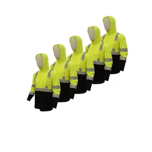 High Visibility Safety Hoodies - 5 Pack Reflective Yellow with Black Sleeves for Construction and Road Work