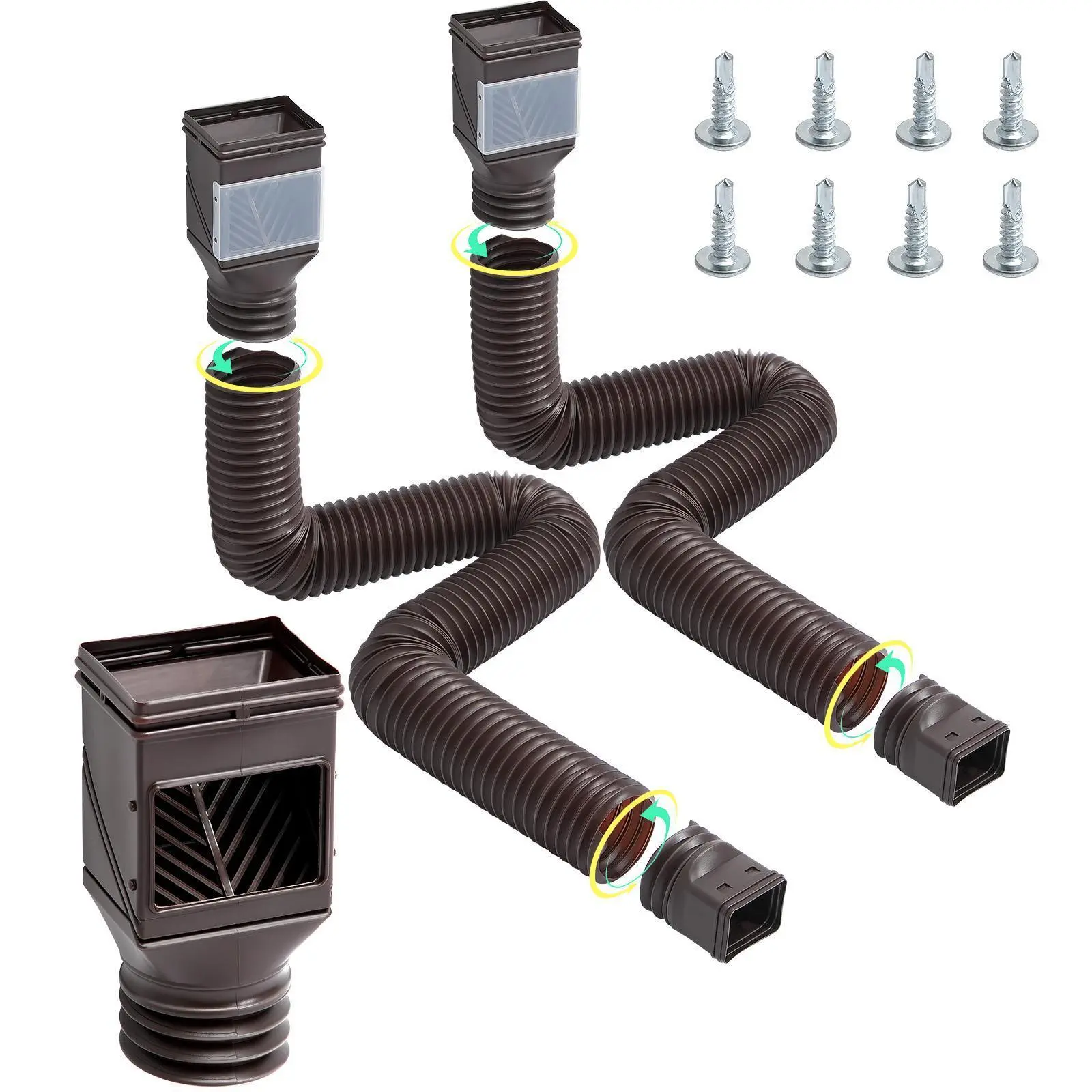 【Summerfinds】VEVOR Rain Gutter Downspout Extensions,  , 2-Pack Flexible Downspout Extender, Down Spout Drain Extension Extendable from 22" to 63", Gutter Extensions with Adapters, for Rainwater Drainage, Brown