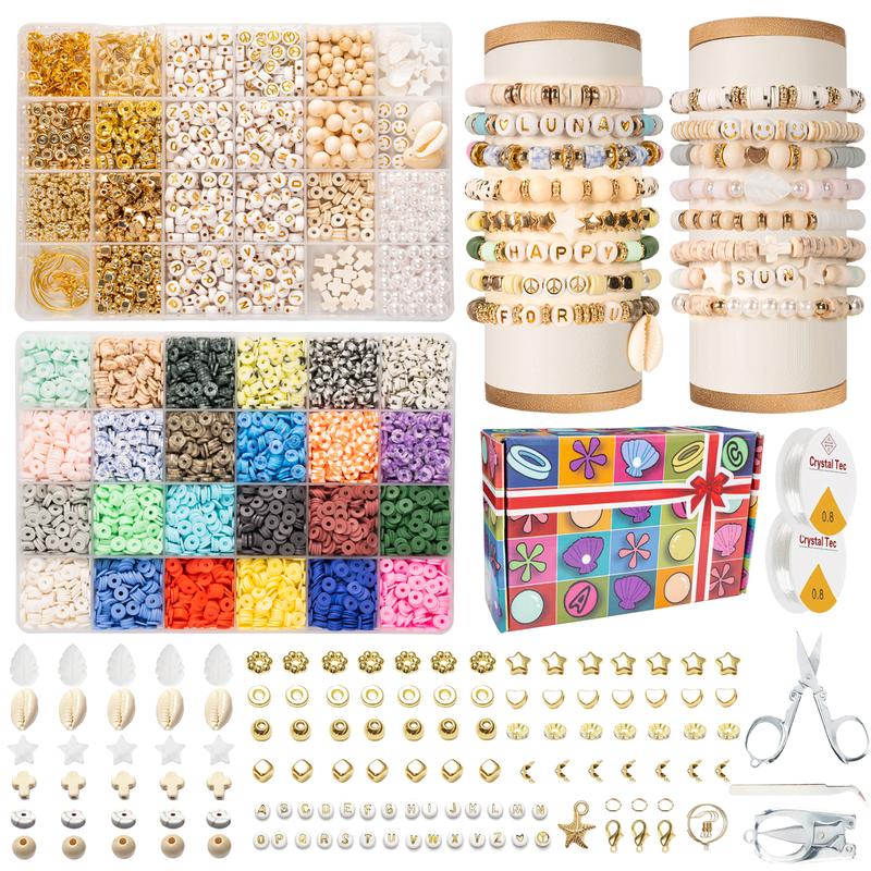 Clay Beads 9000 pcs Bracelet Making Kit with Heishi Disc Beads, 2 Boxes, Charms, and Creative Designs Craft Gift for Jewellery Making Beaded Jewelry Beading Accessories bracelet making kit