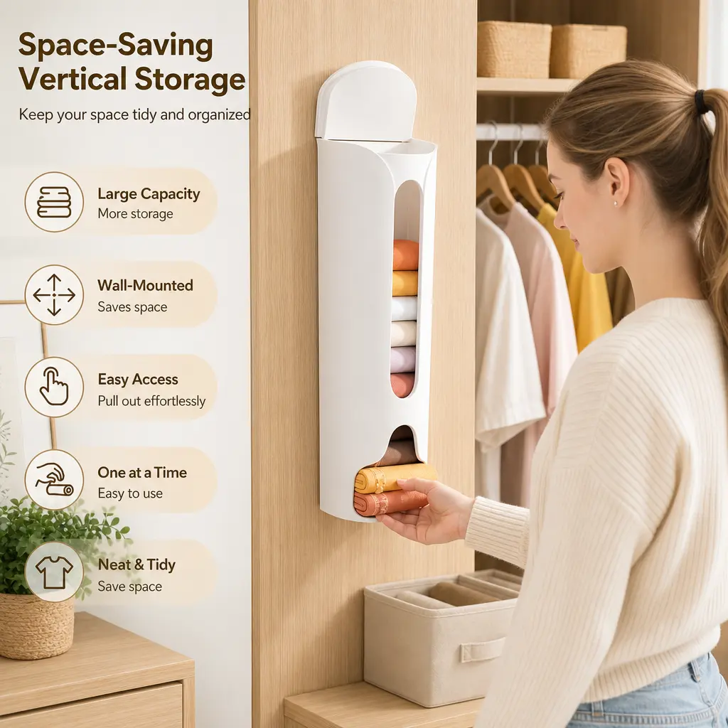 1 Count Wall-mounted Sock and Underwear PP Storage Container, No Punching Wall Hanging Organizer for Wardrobe Closet Household Storage