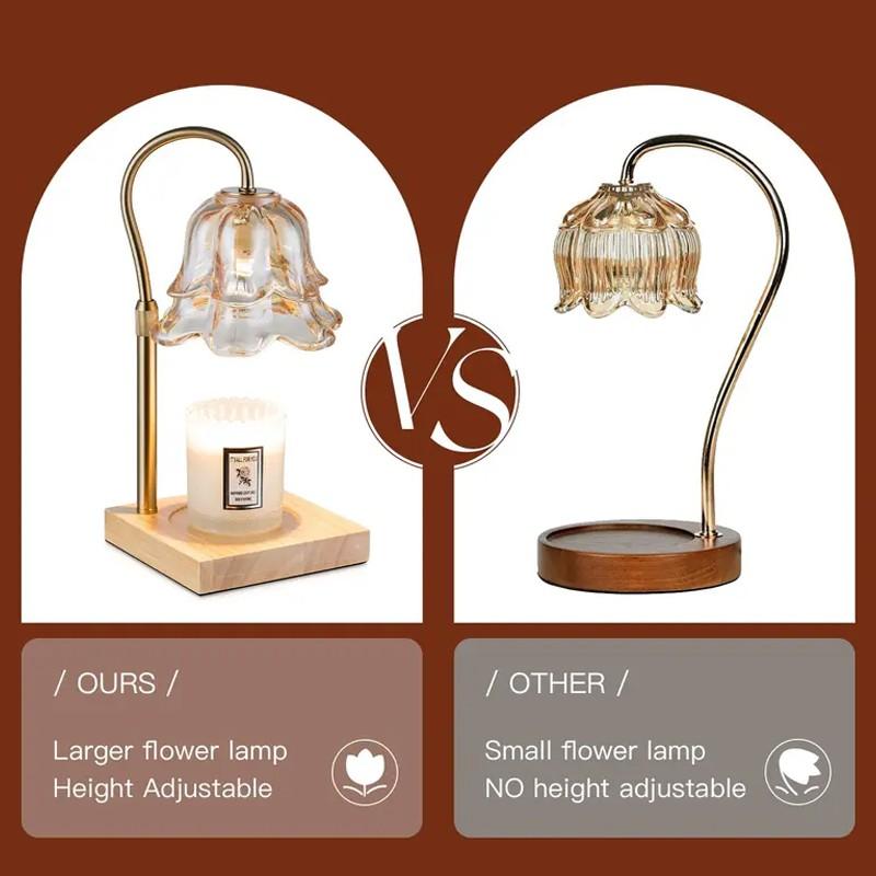 Mother's Day Decorative Gold Floral Wax Warmer with Timer, Height Adjustable Safe Candle Lamp for Continuous Home Aroma