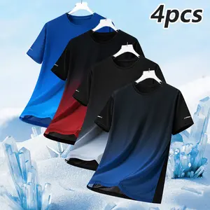 Men's Gradient Color Sports T-Shirt - Moisture-Wicking, Quick-Dry, Breathable Fabric, Lightweight Crew Neck Short Sleeve Top for Gym, Running, Training - Machine Washable Spring/Summer/Autumn Casual & Athletic Apparel with Modern Style Durable Non-Stretch