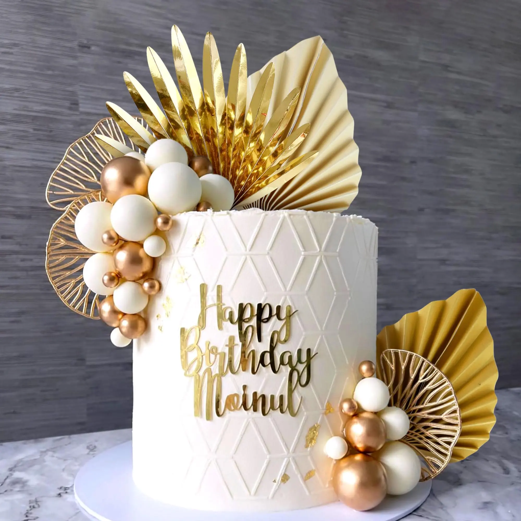 Champagne Rose Cake Decoration White Balls Palm Leaves Boho Bohemian Topper Party Supplies