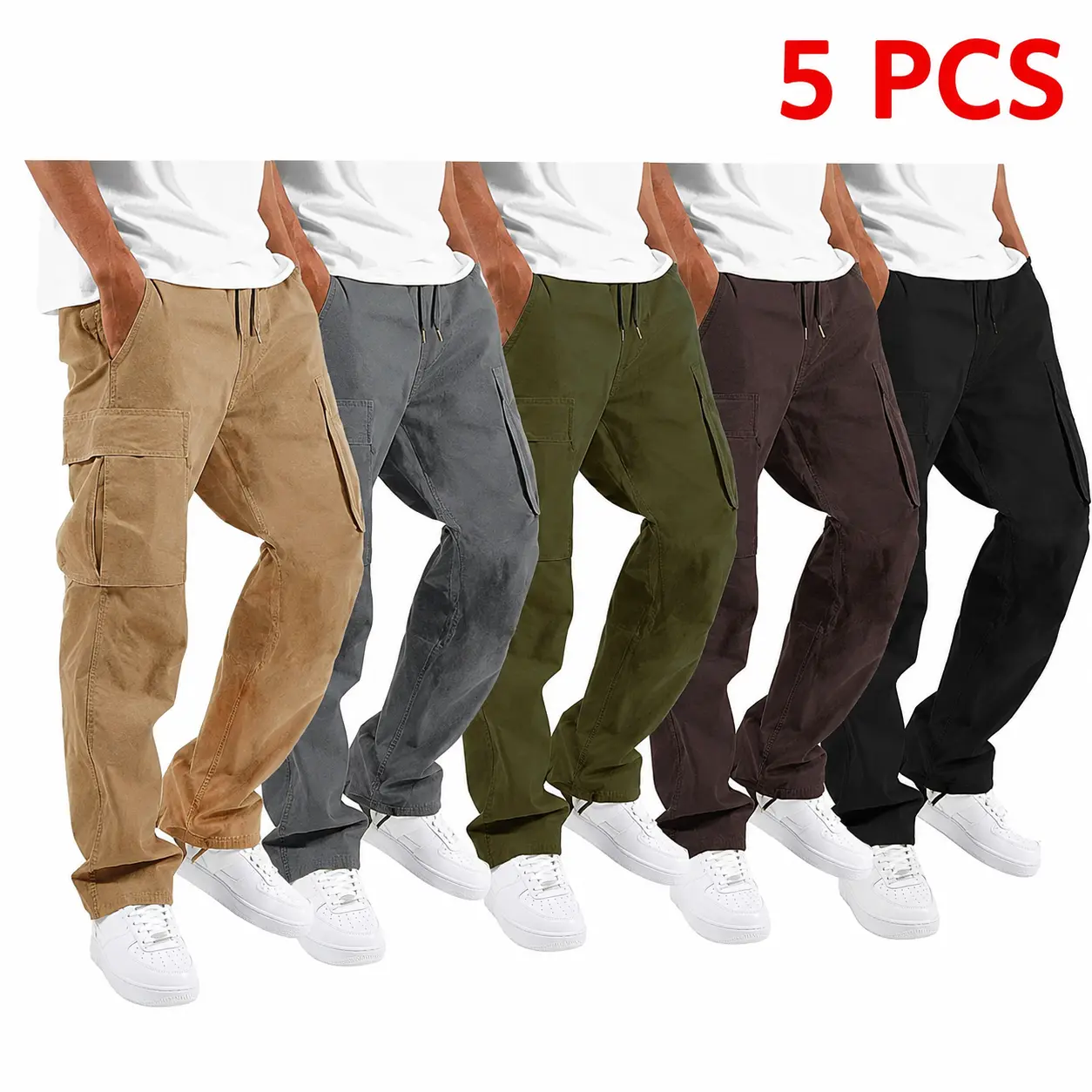 HYPESTFIT Men’s Cotton Stretch Cargo Trouser - Menswear Relaxed Fit Loose Straight Cut Moves With You Pants, Drawstring Waist, Multiple Pockets, Casual Streetwear Utility Bottoms,clothes for back to school,first day of school outfits